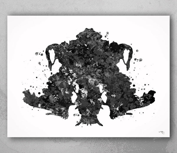 Rorschach Inkblot Test Card 4 BW Watercolor Print Psychology Psychiatry Psychotherapist Psychological Psychologist Clinic Medical Art-1324