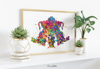 Rorschach Inkblot Test Card 4 Watercolor Print Psychology Psychiatry Psychotherapist Psychological Psychologist Clinic Medical Office-1309