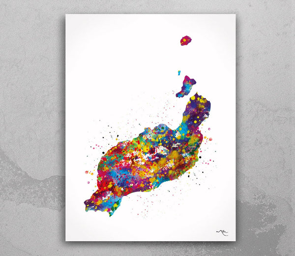 Lanzarote Map Watercolor Print Canary Islands Spain Wall Art Wedding Gift Honeymoon Gift Wall Hanging Travel Poster Home Wall Decor-2178