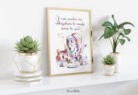 Alice Mad Hatter Quote Watercolor Print Wall Art Motivational "I am under no obligation to make sense to you" Inspirational Teen Gift-2211