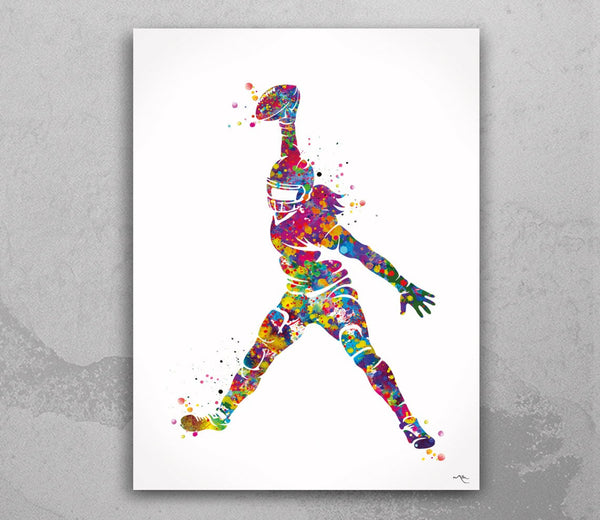 American Football Player Woman Watercolor Print  Female American Football Girl Football Gift Decor Wall Art Wall Decor American Sport-2181