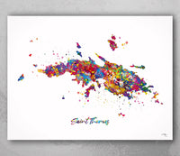 St Thomas Map Watercolor Print Map Decor Wanderlust Art Print Wedding Gift Saint Thomas Map Travel Anniversary Gift Wall Art Hanging-2213