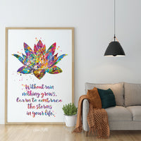 Lotus Quote Watercolor Print Rain Quote Gift Poster Yoga Studio Relaxation Housewarming Inspirational Wall Art Motivational Quote Art-1513