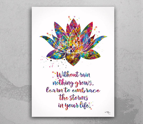 Lotus Quote Watercolor Print Rain Quote Gift Poster Yoga Studio Relaxation Housewarming Inspirational Wall Art Motivational Quote Art-1513