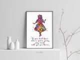 Alice Quote Watercolor Print "If you don't know where you are going any road will get you" Quote Poster Teen Room Wall Art Wall Decor-2222