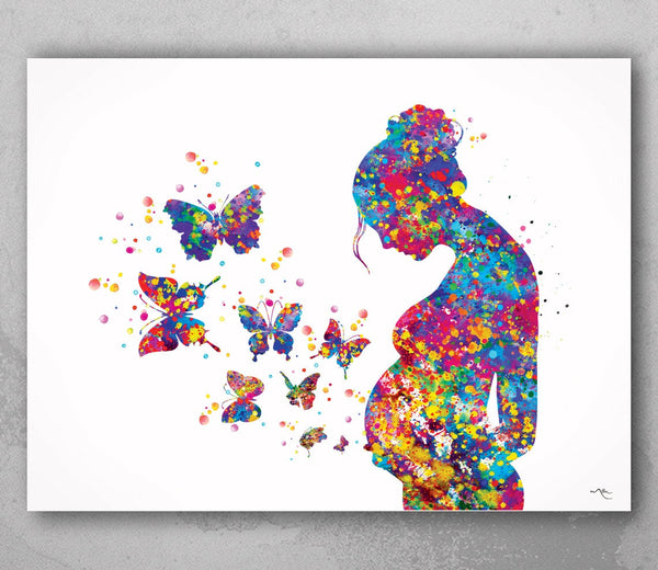 Pregnant Woman Butterflies Watercolor Print Pregnancy Gift Butterfly Obstetrician Nursing Baby Shower New Mum Art Clinic Midwife Gift-1215