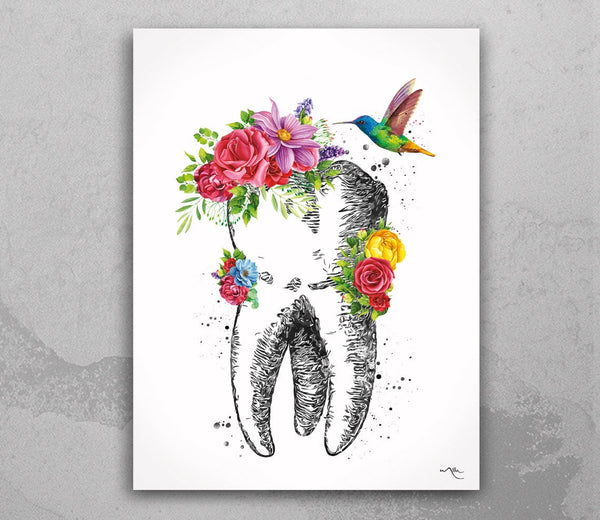Floral Tooth Watercolor Print Tooth Flowers Anatomical Art Dental Clinic Decor Art Dentistry Office Medical Graduaiton Dentist Gift Art-1332