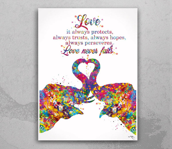 Elephant KISS Quote Love is patient Love is kind Art Print Watercolor Print Wedding Gift Wall Art Wall Decor Home Decor Wall Hanging-1191