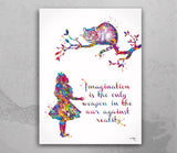 Alice and Cheshire Cat imaginaton Quote Watercolor Print Children's Kids Girl Teen Room Decor Nursery Wall Art Home Decor Wall Hanging-591
