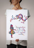 Alice and Cheshire Cat imaginaton Quote Watercolor Print Children's Kids Girl Teen Room Decor Nursery Wall Art Home Decor Wall Hanging-591