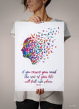 Mind Quote Watercolor Print Flying Birds Quote Meditation Art Lao Tzu Yoga Print Psychology Clinic Terapy Art Yoga Wall Decor Nirvana-1016
