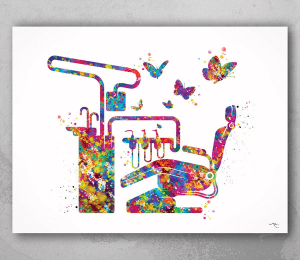 Dentist Chair and Butterfly Watercolor Print Dental Tools Tooth Medical Art Teeth Clinic Decor Gift Dentist Dentistry Office Wall Art-1402