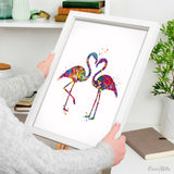 Flamingo Love Couple Watercolor Print Wedding Anniversary Honeymoon Valentines Gift Wall Art Housewarming Gift Home Decor Wall Hanging-438