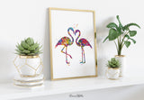 Flamingo Love Couple Watercolor Print Wedding Anniversary Honeymoon Valentines Gift Wall Art Housewarming Gift Home Decor Wall Hanging-438