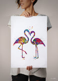Flamingo Love Couple Watercolor Print Wedding Anniversary Honeymoon Valentines Gift Wall Art Housewarming Gift Home Decor Wall Hanging-438