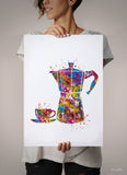 Moka Pot Watercolor Print Coffee Maker Italian Espresso Art Print Wall Art Nerd Gift Dining Room Wall Art Wall Hanging Kitchen Print-2201