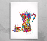 Moka Pot Watercolor Print Coffee Maker Italian Espresso Art Print Wall Art Nerd Gift Dining Room Wall Art Wall Hanging Kitchen Print-2201