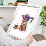 Moka Pot Watercolor Print Coffee Maker Italian Espresso Art Print Wall Art Nerd Gift Dining Room Wall Art Wall Hanging Kitchen Print-2201
