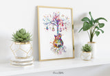 Guitar Tree Watercolor Print Instrument Classic Guitar Player Music Wall Art Decor Guitarist Gift Music Room Geekery Nerdy Wall Hanging-2229