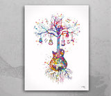 Guitar Tree Watercolor Print Instrument Classic Guitar Player Music Wall Art Decor Guitarist Gift Music Room Geekery Nerdy Wall Hanging-2229