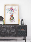 Guitar Tree Watercolor Print Instrument Classic Guitar Player Music Wall Art Decor Guitarist Gift Music Room Geekery Nerdy Wall Hanging-2229