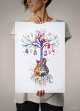 Guitar Tree Watercolor Print Instrument Classic Guitar Player Music Wall Art Decor Guitarist Gift Music Room Geekery Nerdy Wall Hanging-2229