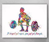 Man Weight Lifter Quote Watercolor Print Boy Weightlifter "It Doesn't Get Easier" Gym Fitness Power Lifter Strong Dad Sport Wall Art-2206