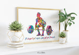 Man Weight Lifter Quote Watercolor Print Boy Weightlifter "It Doesn't Get Easier" Gym Fitness Power Lifter Strong Dad Sport Wall Art-2206