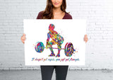 Man Weight Lifter Quote Watercolor Print Boy Weightlifter "It Doesn't Get Easier" Gym Fitness Power Lifter Strong Dad Sport Wall Art-2206