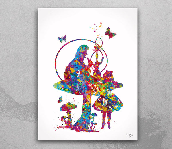 Alice and Caterpillar Watercolor Print Kids Wall Art Nursery Fairy Tale Princess Gift Teen Room Decor Wall Art Home Decor Wall Hanging-103