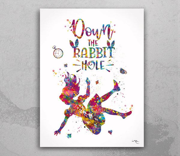 Alice Down the Rabbit Hole Watercolor Print Nursery Decoration Teen Wall Art Gift Home Decor Wall Hanging Kids Room Decor Wall Decor-847