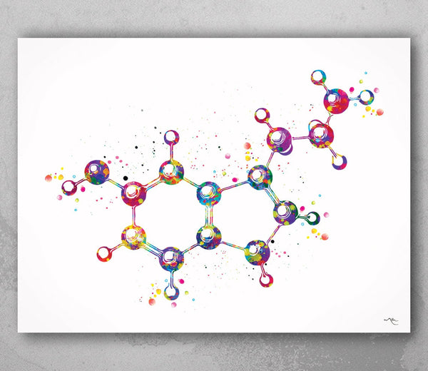 Serotonin Molecule Art Watercolor Print Medical Art Happiness Molecule Symbol Wall Art Nerd Science Art Biology Chemistry Science Decor-1520