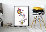 Alice "We're All Mad Here" Quote Watercolor Print Housewarming Gift Tea Time Kitchen Wall Art Home Decor Cheshire Cat Art Wall Hanging-640
