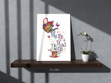 Alice "We're All Mad Here" Quote Watercolor Print Housewarming Gift Tea Time Kitchen Wall Art Home Decor Cheshire Cat Art Wall Hanging-640
