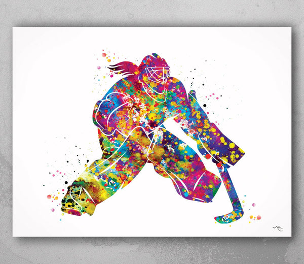 Ice Hockey Goalie Girl Watercolor Skating Skater Female Woman Mom Wall Art Decor Hockey Team Coach Sports Hockey Girls Wall Art Decor-1550