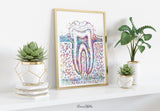 Molar Tooth Cross Section Watercolor Print Teeth Medical Art Surgeon Dental Clinic Office Decor Gift Dentist Dentistry Canvas Wall Art-730