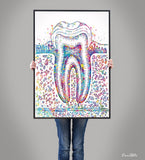 Molar Tooth Cross Section Watercolor Print Teeth Medical Art Surgeon Dental Clinic Office Decor Gift Dentist Dentistry Canvas Wall Art-730