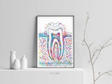 Molar Tooth Cross Section Watercolor Print Teeth Medical Art Surgeon Dental Clinic Office Decor Gift Dentist Dentistry Canvas Wall Art-730