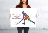 Field Hockey Male Quote Watercolor Print Hockey Player Man Gift Wall Decor Boy Hockey Art Run with your heart Male Man Cave Wall Art-2244