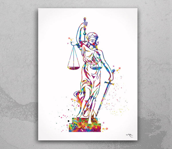 Lady Justice Watercolor Print Scales of Justice Lawyer Office Decor Wall Art Judge Law Wall Hanging Lawyer Gift Pass the Bar Gift Art-247