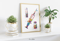 Syringe  Injection Watercolor Print Medical Art Dentist IV Nurse Practitioner Medicine CANVAS Art Doctor Office Surgery Dental Clinic-1291