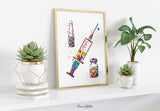 Syringe  Injection Watercolor Print Medical Art Dentist IV Nurse Practitioner Medicine CANVAS Art Doctor Office Surgery Dental Clinic-1291