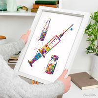 Syringe  Injection Watercolor Print Medical Art Dentist IV Nurse Practitioner Medicine CANVAS Art Doctor Office Surgery Dental Clinic-1291