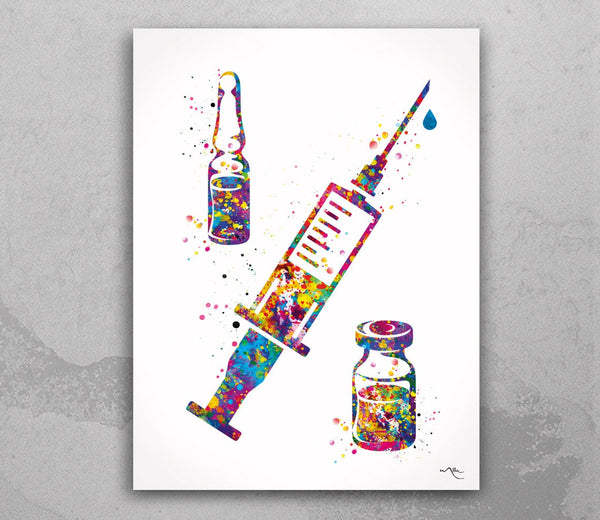 Syringe  Injection Watercolor Print Medical Art Dentist IV Nurse Practitioner Medicine CANVAS Art Doctor Office Surgery Dental Clinic-1291