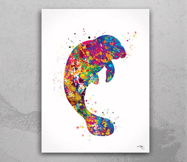Manatee Watercolor Print Manatee Painting Cute Animal Nursery Gift Home Decor Wall Art Wall Decor Kids Nautical Canvas Wall Art Hanging-1254