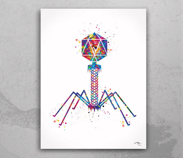 Bacteriophage Watercolor Print Medical Art Biotech Wall Art Bioscience Microbiology Virus Art Biology Bacteria Microscopy Science Decor-195