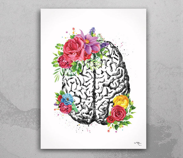 Brain Anatomy Flowers Cerebrum Floral Watercolor Print Medical Art Science Neurology Doctor Gift Nurse Psychology Clinic Office Decor-1334