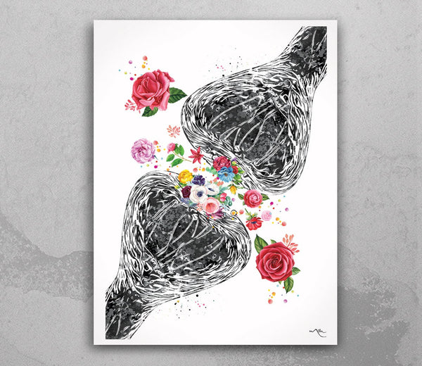 Synapse Receptor Floral Watercolor Print Anatomy Flowers Science Poster Neurology Art Medical Art Brain Wall Art Clinic Office Decor-1335