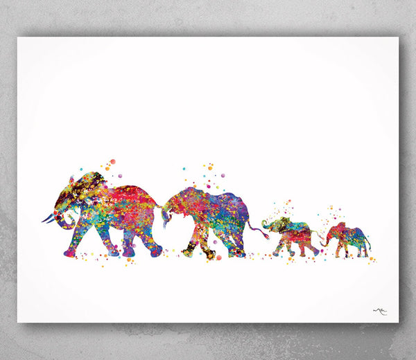 Elephant Family Mom Dad and Kids Watercolor Print Painting Wedding Gift Wall Art Wall Decor Housewarming Gift Home Decor Wall Hanging-226