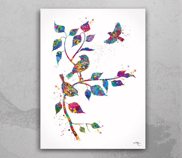 Birds on Branch Watercolor Print Wedding Gift  Nursery Wall Art Nursery Bedroom Office Home Decor Wall Hanging Nature Decor Housewarming-934